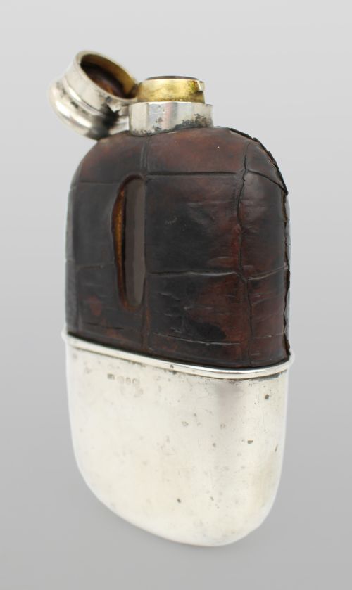 ANTIQUE VICTORIAN SILVER LEATHER HIP FLASK BIRMINGHAM 189091 - ADDITIONAL PHOTO 14