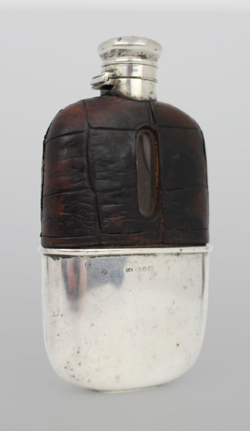 ANTIQUE VICTORIAN SILVER LEATHER HIP FLASK BIRMINGHAM 189091 - ADDITIONAL PHOTO 16