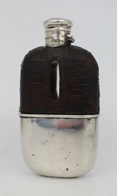 ANTIQUE VICTORIAN SILVER LEATHER HIP FLASK BIRMINGHAM 189091 - ADDITIONAL PHOTO 17