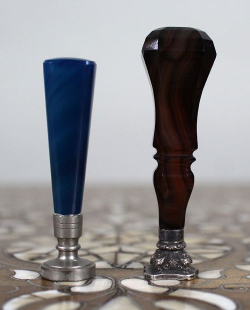 pair of late 19th c agate monogram wax seals - CATEGORY: ANTIQUE MISCELLANEOUS - DATED 19TH CENTURY