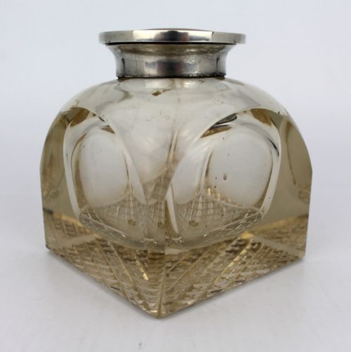 FINE ANTIQUE SILVER AND CUT GLASS INKWELL C1916 - ADDITIONAL PHOTO 8