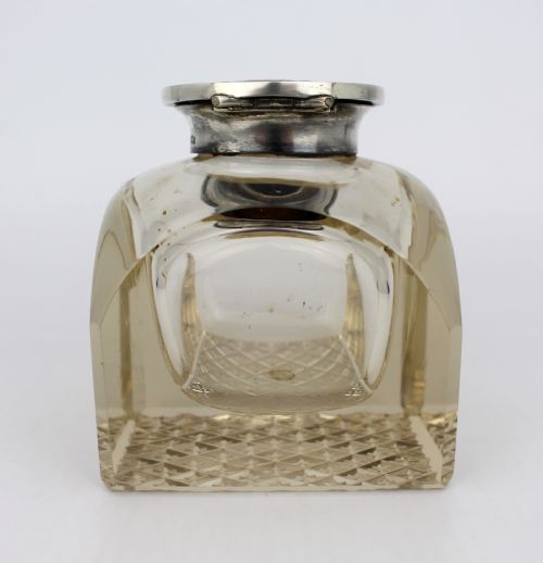 FINE ANTIQUE SILVER AND CUT GLASS INKWELL C1916 - ADDITIONAL PHOTO 9