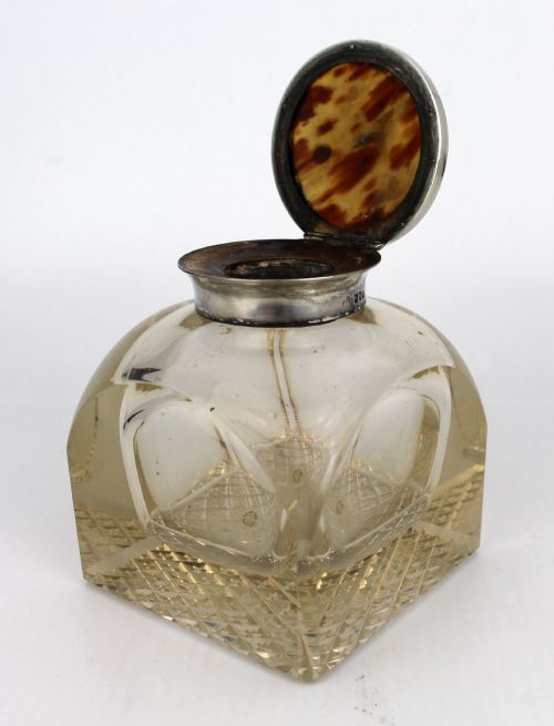 FINE ANTIQUE SILVER AND CUT GLASS INKWELL C1916 - ADDITIONAL PHOTO 11
