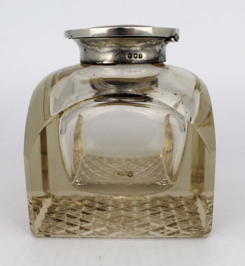 FINE ANTIQUE SILVER AND CUT GLASS INKWELL C1916 - ADDITIONAL PHOTO 12