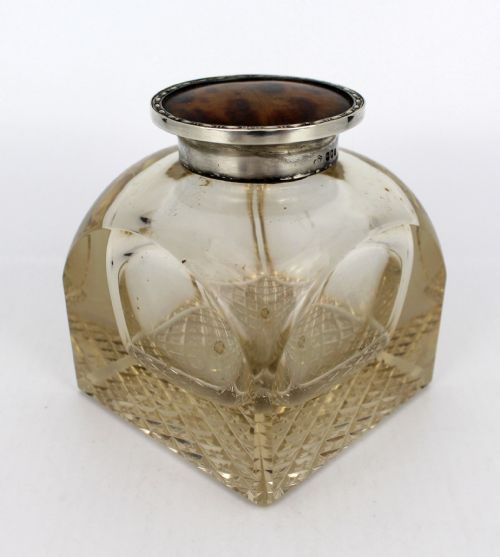 FINE ANTIQUE SILVER AND CUT GLASS INKWELL C1916 - ADDITIONAL PHOTO 13