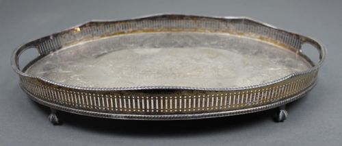 antique sheffield silver plated oval gallery serving tray c1900 - CATEGORY: ANTIQUE METAL - DATED 1900