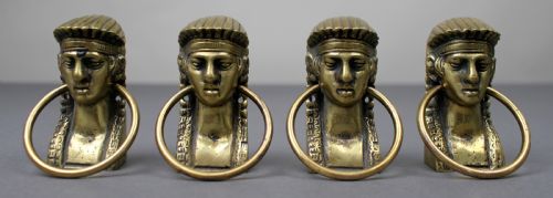 SET OF FOUR ANTIQUE BRASS CLASSICAL FEMALE HEAD RING HANDLES - ADDITIONAL PHOTO 1
