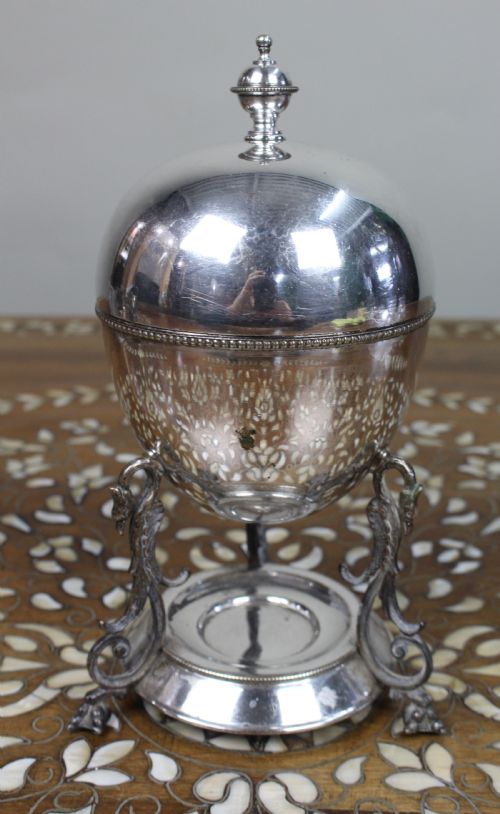 LATE VICTORIAN SILVERPLATED EGG CODDLER ON STAND - ADDITIONAL PHOTO 1