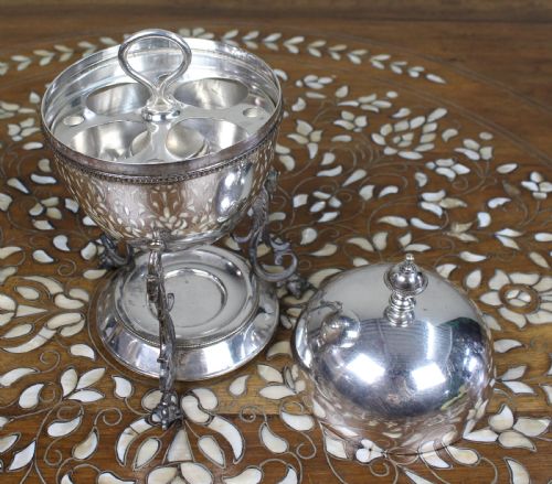 LATE VICTORIAN SILVERPLATED EGG CODDLER ON STAND - ADDITIONAL PHOTO 2