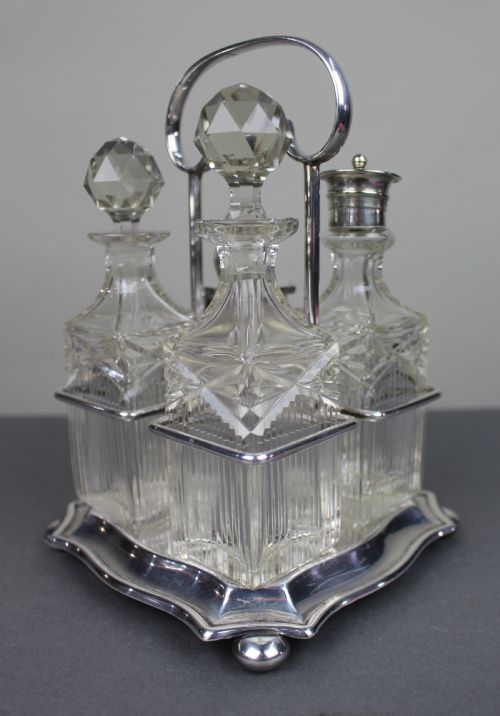 ANTIQUE SILVER PLATED CUT GLASS CRUET SET - ADDITIONAL PHOTO 1