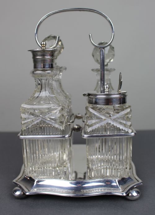 ANTIQUE SILVER PLATED CUT GLASS CRUET SET - ADDITIONAL PHOTO 2