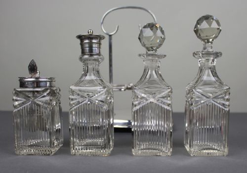 ANTIQUE SILVER PLATED CUT GLASS CRUET SET - ADDITIONAL PHOTO 3
