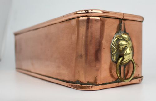 fig 1. Antique Victorian Copper Jardinière with Brass Lion Mask Ring Handles, c.1890