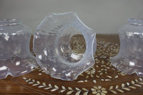 ANTIQUE GOTHIC REVIVAL BRASS THREELIGHT GASOLIER WITH OPALESCENT GLASS SHADES - ADDITIONAL PHOTO 13