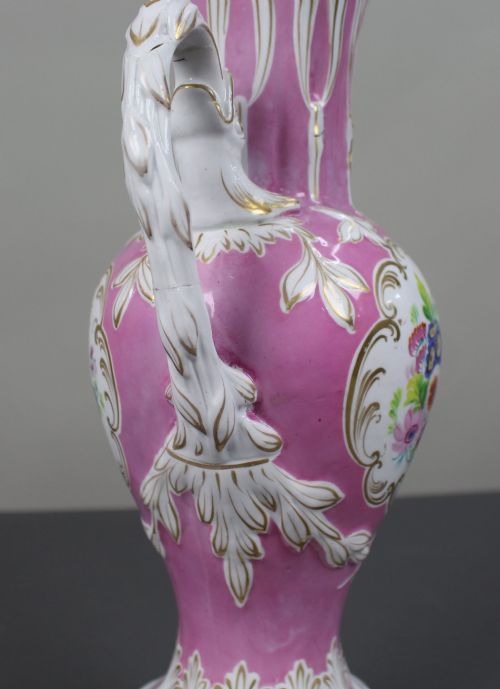 ANTIQUE HAND PAINTED PINK GROUND PORCELAIN TABLE LAMP C1890 - ADDITIONAL PHOTO 7