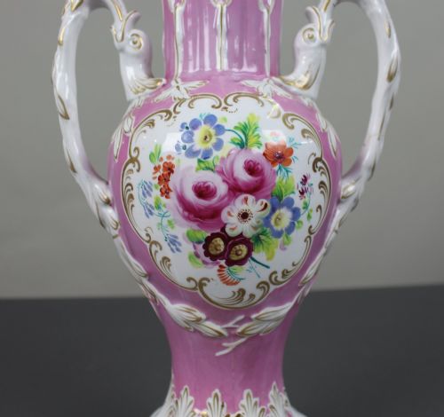 ANTIQUE HAND PAINTED PINK GROUND PORCELAIN TABLE LAMP C1890 - ADDITIONAL PHOTO 8