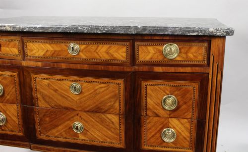 FRENCH LOUIS XVI PARQUETRY COMMODE WITH MARBLE TOP C1780 - ADDITIONAL PHOTO 4