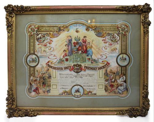 EDWARDIAN ODDFELLOWS MANCHESTER UNITY FRIENDLY SOCIETY CERTIFICATE WORCESTER 1905