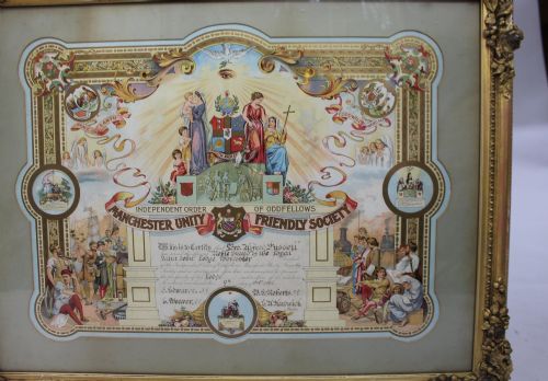 EDWARDIAN ODDFELLOWS MANCHESTER UNITY FRIENDLY SOCIETY CERTIFICATE WORCESTER 1905 - ADDITIONAL PHOTO 1