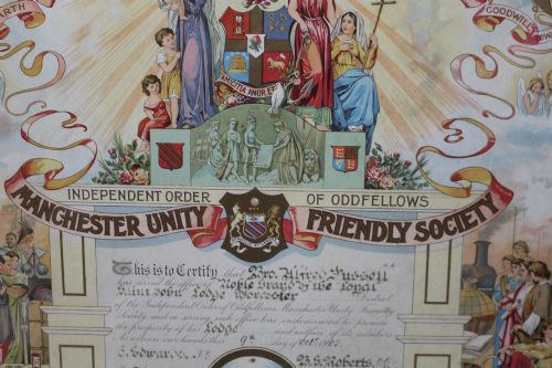 EDWARDIAN ODDFELLOWS MANCHESTER UNITY FRIENDLY SOCIETY CERTIFICATE WORCESTER 1905 - ADDITIONAL PHOTO 5