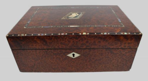 ANTIQUE REGENCY AMBOYNA MOTHEROFPEARL INLAID WRITING SLOPE C1830 - ADDITIONAL PHOTO 7