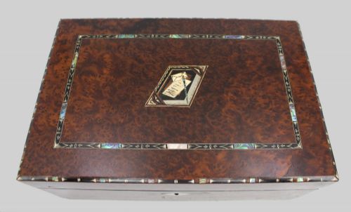 ANTIQUE REGENCY AMBOYNA MOTHEROFPEARL INLAID WRITING SLOPE C1830 - ADDITIONAL PHOTO 8