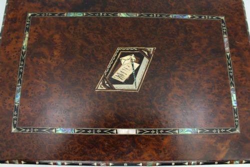 ANTIQUE REGENCY AMBOYNA MOTHEROFPEARL INLAID WRITING SLOPE C1830 - ADDITIONAL PHOTO 9