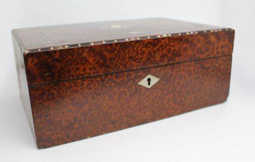 ANTIQUE REGENCY AMBOYNA MOTHEROFPEARL INLAID WRITING SLOPE C1830 - ADDITIONAL PHOTO 10