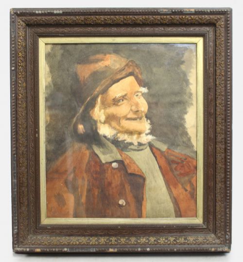 VICTORIAN WATERCOLOUR PORTRAIT OF A BEARDED FISHERMAN 1892