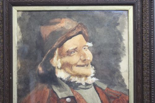 VICTORIAN WATERCOLOUR PORTRAIT OF A BEARDED FISHERMAN 1892 - ADDITIONAL PHOTO 1