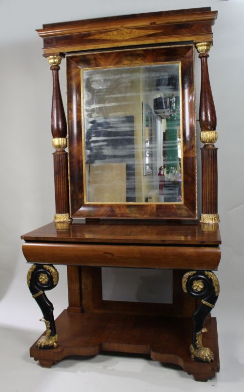 ANTIQUE MAHOGANY AND PARCEL GILT CONSOLE TABLE PIER MIRROR - ADDITIONAL PHOTO 1