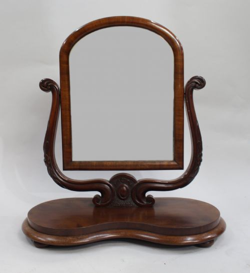 VICTORIAN MAHOGANY HARP SHAPED TOILET MIRROR C1850