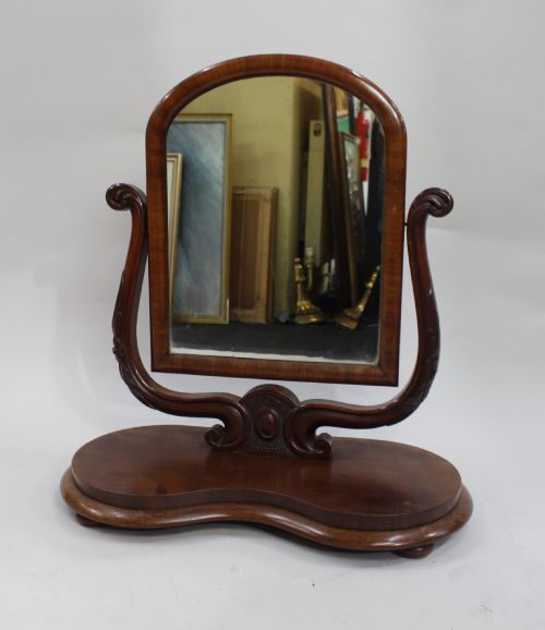 VICTORIAN MAHOGANY HARP SHAPED TOILET MIRROR C1850 - ADDITIONAL PHOTO 1