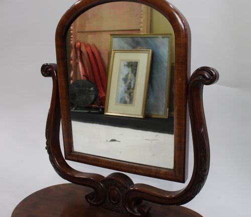 VICTORIAN MAHOGANY HARP SHAPED TOILET MIRROR C1850 - ADDITIONAL PHOTO 2