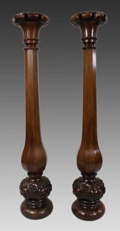 PAIR OF EARLY VICTORIAN CARVED MAHOGANY PEDESTALS