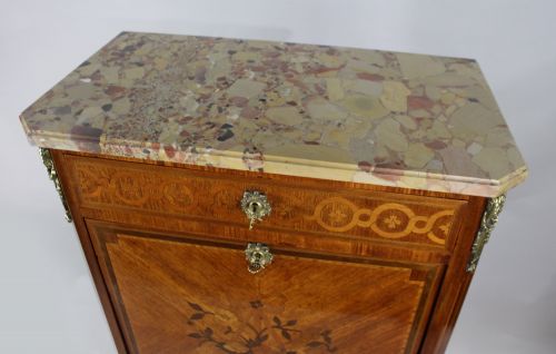 19TH CENTURY FRENCH LOUIS XV STYLE MARQUETRY ESCRITOIRE WITH ORIGINAL MARBLE TOP - ADDITIONAL PHOTO 3
