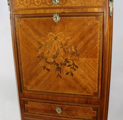 19TH CENTURY FRENCH LOUIS XV STYLE MARQUETRY ESCRITOIRE WITH ORIGINAL MARBLE TOP - ADDITIONAL PHOTO 5