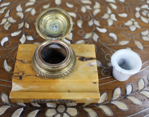 SIENA MARBLE AND ORMOLU INKWELL C1900 - ADDITIONAL PHOTO 6