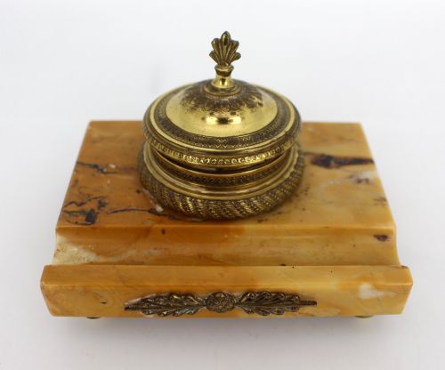 SIENA MARBLE AND ORMOLU INKWELL C1900 - ADDITIONAL PHOTO 8
