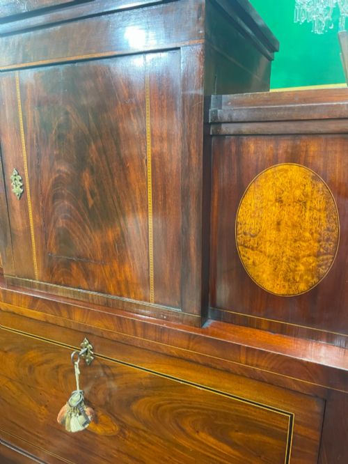 GEORGIAN MAHOGANY AND SATINWOOD INLAID SECRETAIRE CHEST C1800 - ADDITIONAL PHOTO 5