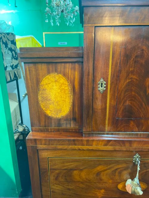 GEORGIAN MAHOGANY AND SATINWOOD INLAID SECRETAIRE CHEST C1800 - ADDITIONAL PHOTO 7