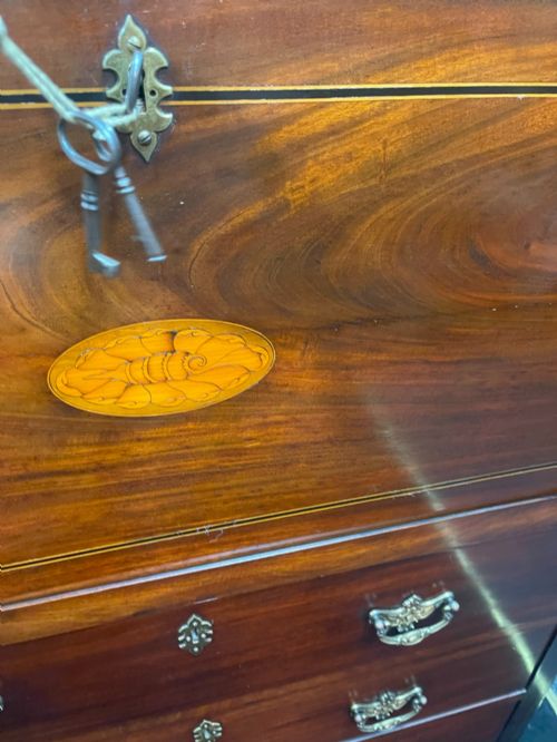 GEORGIAN MAHOGANY AND SATINWOOD INLAID SECRETAIRE CHEST C1800 - ADDITIONAL PHOTO 10