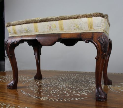 CARVED WALNUT UPHOLSTERED FOOTSTOOL C1930 - ADDITIONAL PHOTO 3