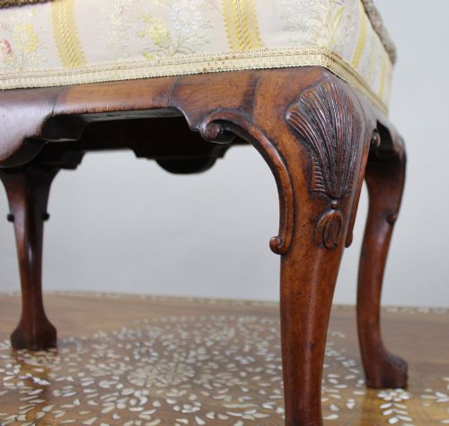 CARVED WALNUT UPHOLSTERED FOOTSTOOL C1930 - ADDITIONAL PHOTO 4