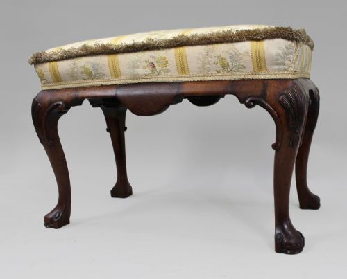 CARVED WALNUT UPHOLSTERED FOOTSTOOL C1930 - ADDITIONAL PHOTO 6