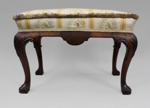 CARVED WALNUT UPHOLSTERED FOOTSTOOL C1930 - ADDITIONAL PHOTO 7
