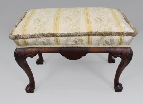 CARVED WALNUT UPHOLSTERED FOOTSTOOL C1930 - ADDITIONAL PHOTO 8
