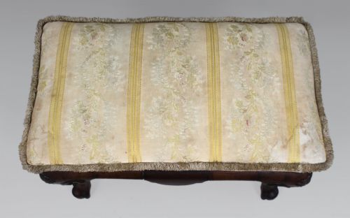 CARVED WALNUT UPHOLSTERED FOOTSTOOL C1930 - ADDITIONAL PHOTO 9