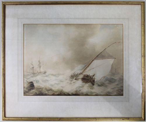 19TH C DUTCH SEASCAPE WATERCOLOUR PAINTING BY MARTINUS SCHOUMAN