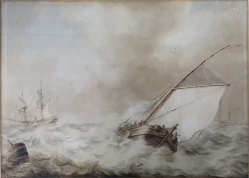 19TH C DUTCH SEASCAPE WATERCOLOUR PAINTING BY MARTINUS SCHOUMAN - ADDITIONAL PHOTO 1